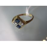 18ct Yellow gold Art Deco style sapphire and diamond set ring, size P