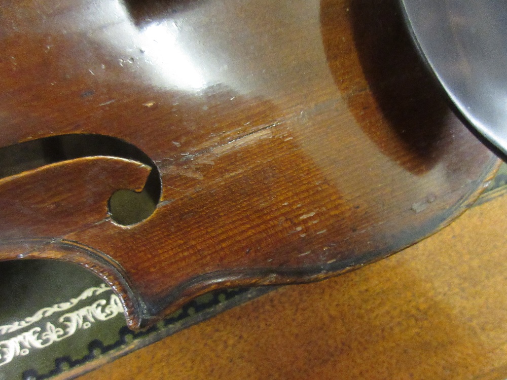 Antique violin with 14.25in one piece back bearing various labels including Houvenel Paris and - Image 10 of 16