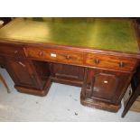 Victorian mahogany twin pedestal writing desk / dressing table having green leather inset top