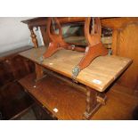 20th Century oak tressell ended bench and a wooden tapered stickstand