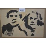 After Josef Herman, black and white lithograph, two head studies, 7.25ins x 10.75ins, gilt framed