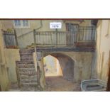 Ernest William Haslehurst, watercolour, a view through an archway with stone steps and fishermens'