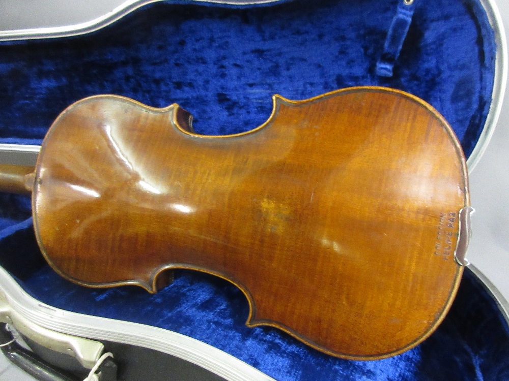 Antique violin with 14.25in one piece back bearing various labels including Houvenel Paris and - Image 3 of 16