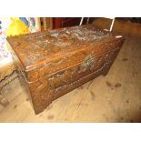 Chinese carved hardwood trunk, 16ins high x 29ins wide