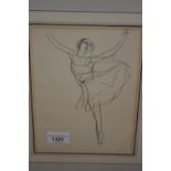 Attributed to Dame Laura Knight, pencil drawing, study of a dancer, 9ins x 6.5ins The condition is