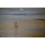 Sir William Russell Flint, Limited Edition colour print, girl standing on a beach, No. 343 of 850