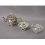 19th Century Chinese famille rose teapot with an associated cover together with a pair of Chinese