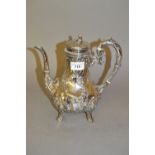 19th Century Continental silver coffee pot of wrythen fluted design, 9.5ins high