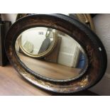 20th Century oval Chinoiserie decorated wall mirror with bevelled plate, 34ins x 24ins