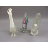 Murano group of two penguins, glass figure of a mermaid and an opaque and clear Art Glass vase