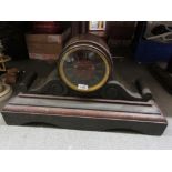 Large 19th Century black slate and rouge marble drum form mantel clock, the black slate and rouge