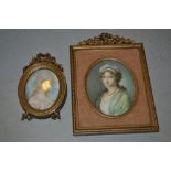 18th / 19th Century watercolour miniature on ivory, a young lady signed Le Boeuf in a brass strut