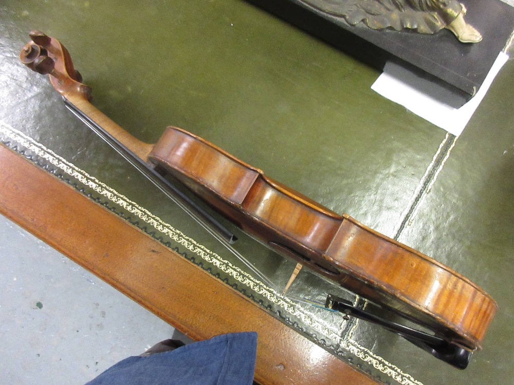 Antique violin with 14.25in one piece back bearing various labels including Houvenel Paris and - Image 9 of 16