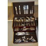 Modern mahogany and brass cased canteen of silver plated Old English bead pattern cutlery by