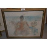 Impressionist style oil sketch on board, two figures looking out to sea, indistinctly signed,