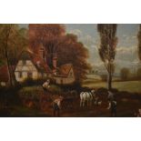 Pair of 19th Century oils on canvas, harvesting scenes in Yorkshire, 8.5ins x 12.5ins, gilt framed