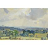 Freda Marston, oil on board, ' Spring in the Cotswolds ', signed and with original label verso, 10.