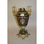 19th Century French bronze mounted porcelain oil lamp base painted with figures (at fault) Large