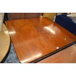 19th Century mahogany rectangular loo table with tapering faceted column with platform base and