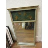 Reproduction painted and gilded pier mirror with a decorative frieze above a bevelled plate