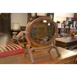 Edwardian mahogany line inlaid oval swing frame dressing table mirror, 21ins wide