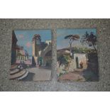 Two small unframed oils on board of Capri with various figures in street scenes, 4.5ins x 3.5ins