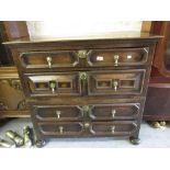 Early 18th Century oak moulded front straight front chest of four long drawers with brass drop