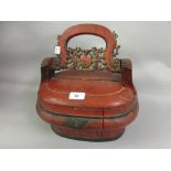 Chinese red lacquered and gilded wedding basket