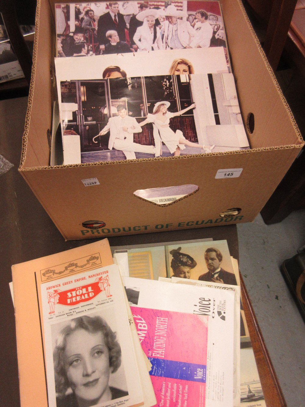 Box containing a quantity of theatrical and film memorabilia and ephemera