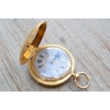 Victorian 18ct gold cased full hunter fob watch by Dent, the floral engraved case enclosing a two