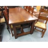 Reproduction French solid oak dining room suite comprising ; rectangular draw leaf table with two