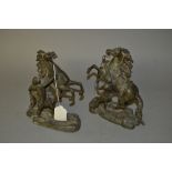 Pair of small patinated spelter Marli horse groups