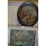 Oval mounted oil on board, portrait of an Eastern lady, together with a quantity of small framed