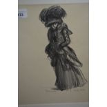 Pierre Georges Jeanniot signed charcoal drawing, portrait of a lady dated 1910, portrait study of