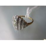 18ct Yellow gold diamond set Deco style ring (approx 0.80ct), Size O