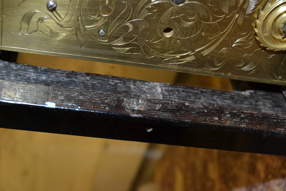 Small 18th Century ebonised and gilt brass table or bracket clock, the gilt basket top and acorn - Image 11 of 19