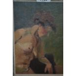 Early 20th century oil on board, female nude study, attributed on label verso to Walter John