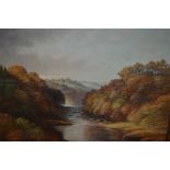 Bob Tucker, group of four late 20th Century oil on canvas, river scenes and landscapes, gilt framed,