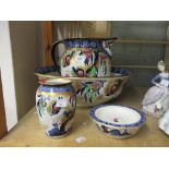 Losol ware jug and basin set with soap dish and toothbrush holder decorated with butterflies and