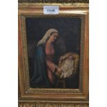 18th / 19th Century oil on canvas laid on panel, portrait of the Madonna with infant Christ, heavy