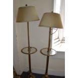 Pair of good quality modern brass standard lamps incorporating glass wine trays