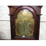 George III mahogany longcase clock, the arched hood with swan neck pediment above shaped line inlaid