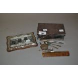 Silver mounted photograph frame, silver plated cigarette box together with a quantity of small