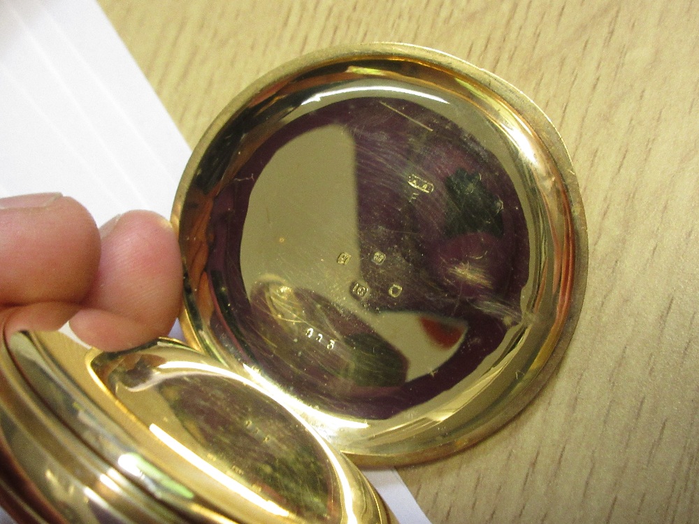 English 18ct gold cased half hunter crown wind pocket watch by J.W. Benson, London, ' The field - Image 7 of 7