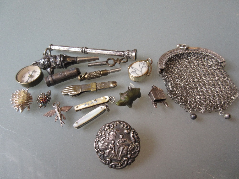 Bag containing a quantity of small silver items including a plated propelling pencil in the form