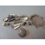 Bag containing a quantity of small silver items including a plated propelling pencil in the form