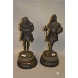 Pair of 19th Century dark patinated spelter figures of gentlemen wearing 18th Century costume on