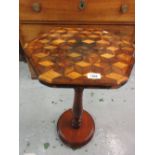 Unusual 19th Century Tunbridge ware hexagonal pedestal wine table inlaid with tumbling block