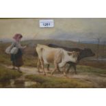 John Dawson Watson, watercolour, figure with cattle on a track entitled 'Homewood Bound', signed