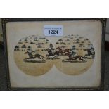 L. Schmelz, watercolour, Jockeys in a horserace, signed, dated 1912, 5ins x 7ins, together with a